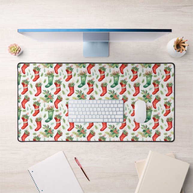 Green and Red Christmas Stockings Desk Mat (Office 1)