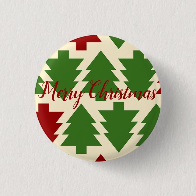 Green and Red Christmas Tree Beverage  1 Inch Round Button (Front)