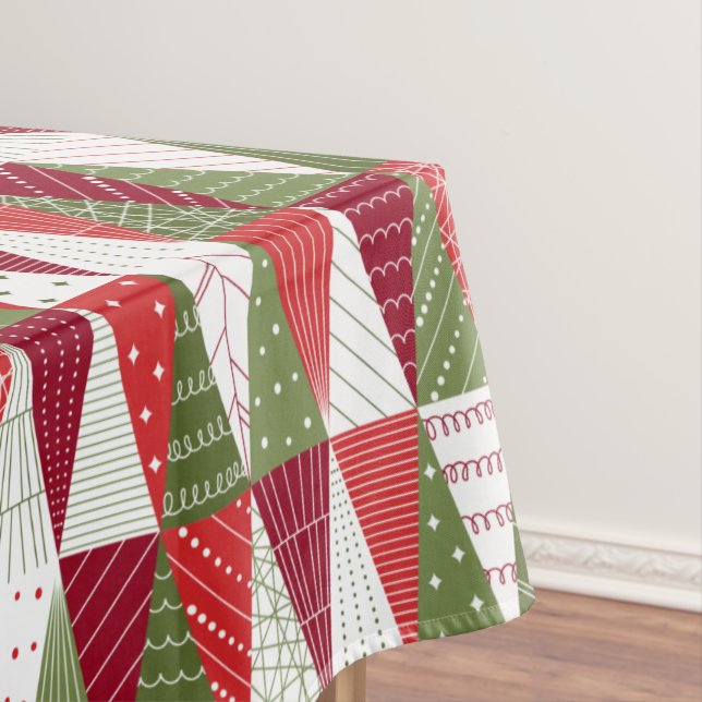Green and Red Christmas Trees Tablecloth (In Situ)