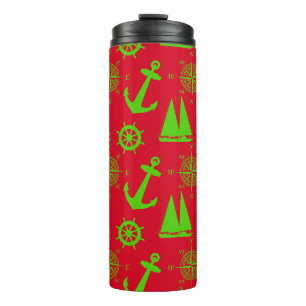 Green and Red Coastal Nautical Christmas Holiday Thermal Tumbler