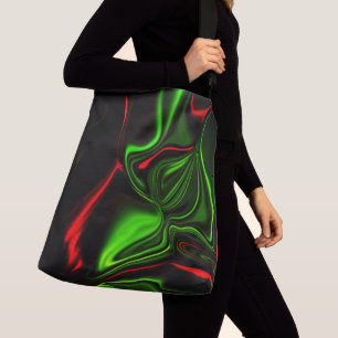 Green and red curved strokes over dark green fund crossbody bag
