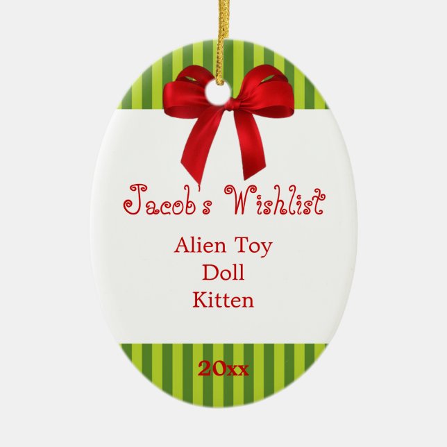 Green and Red Custom Wishlist Ornament (Front)