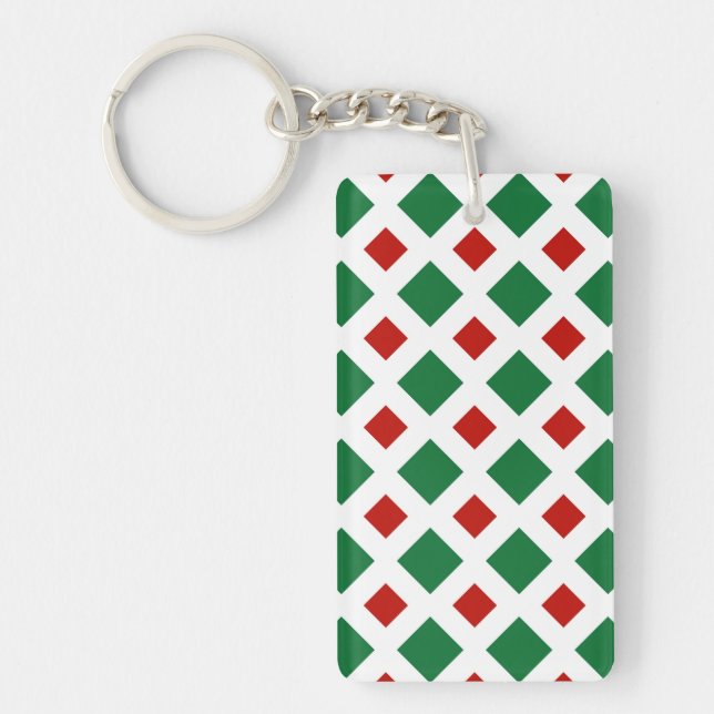 Green and Red Diamonds on White Keychain (Front)