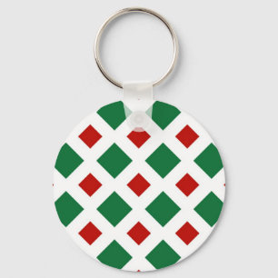 Green and Red Diamonds on White Keychain