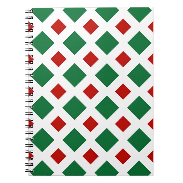 Green and Red Diamonds on White Notebook (Front)