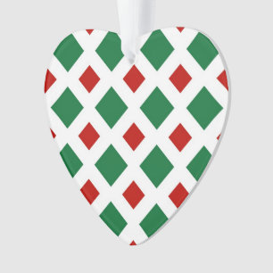 Green and Red Diamonds on White Ornament