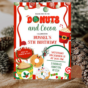Green and Red Donuts and Cocoa Birthday Invitation