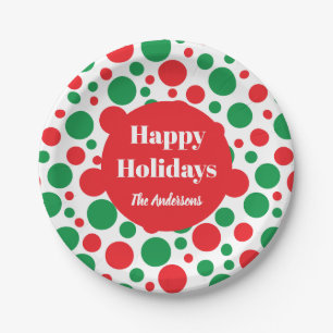 Green and Red Dot Holiday Paper Plate