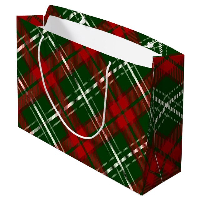 Green and Red Festive Christmas Plaid Pattern Large Gift Bag (Back Angled)