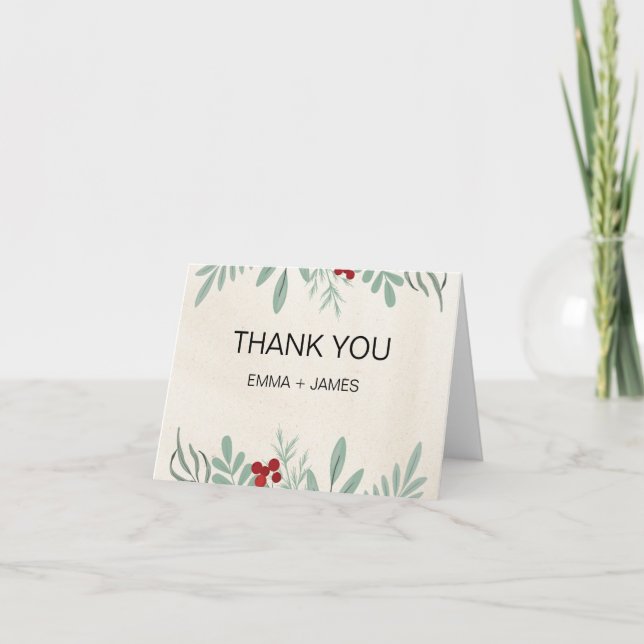 Green and Red Festive Christmas Thank You Card (Front)