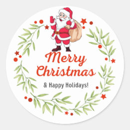 Green and Red Festive Merry Christmas Circle Stick Classic Round Sticker