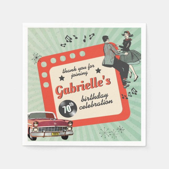 Green and Red Fifties Rockabilly Birthday Party Napkin (Front)