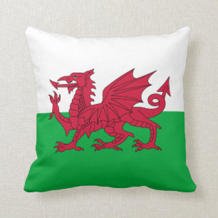 Green and Red Flag of Wales with Dragon Throw Pillow