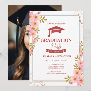 Green and Red Floral Watercolor Graduation Invite