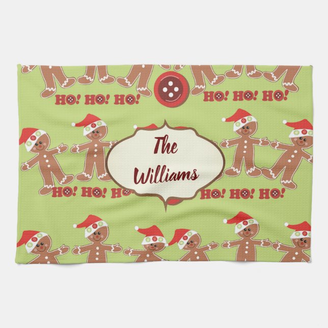 Green and Red Gingerbread Parade Kitchen Towel (Horizontal)