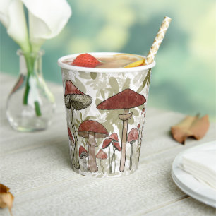 Green and Red Mushrooms Paper Cups