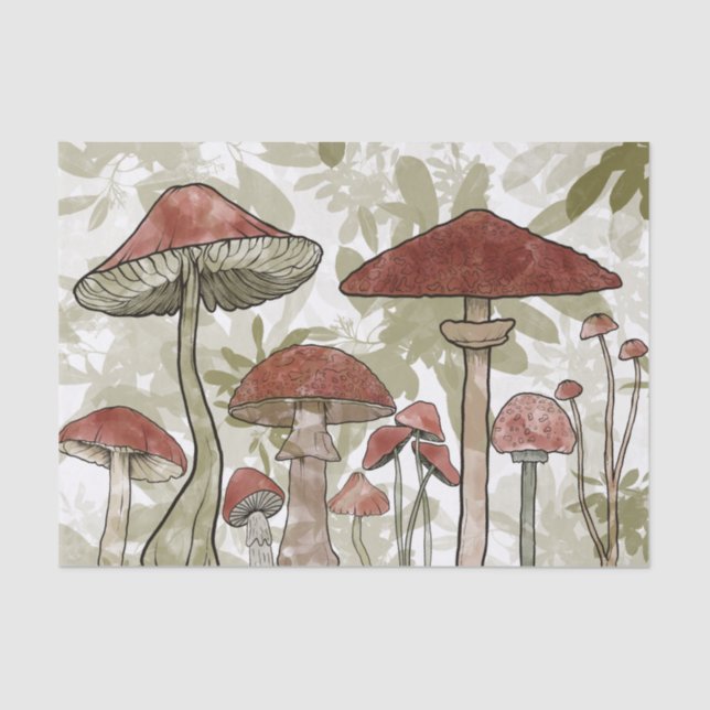 Green and Red Mushrooms Tissue Paper (Front)