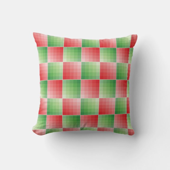 Green and red ombre checks throw pillow (Front)