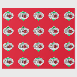 Green and Red Ornaments Red Wrapping Paper