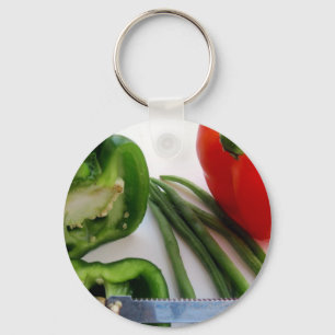 Green and Red Peppers with Beans Keychain