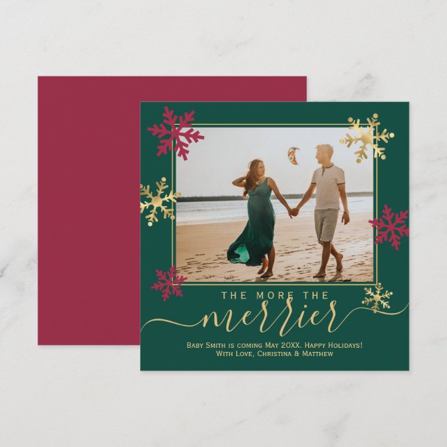 Green and Red Photo Christmas Pregnancy Announcement (Front/Back)