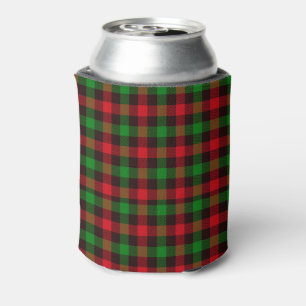Green and Red Plaid Can Cooler