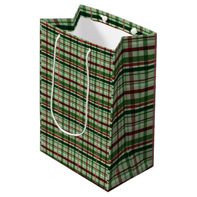 Green and Red Plaid Christmas Medium Gift Bag (Front Angled)