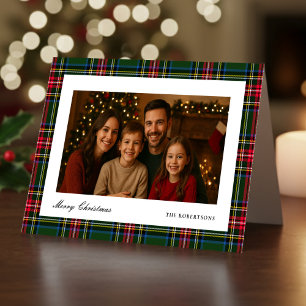 Green and Red Plaid Photo Folded Holiday Card