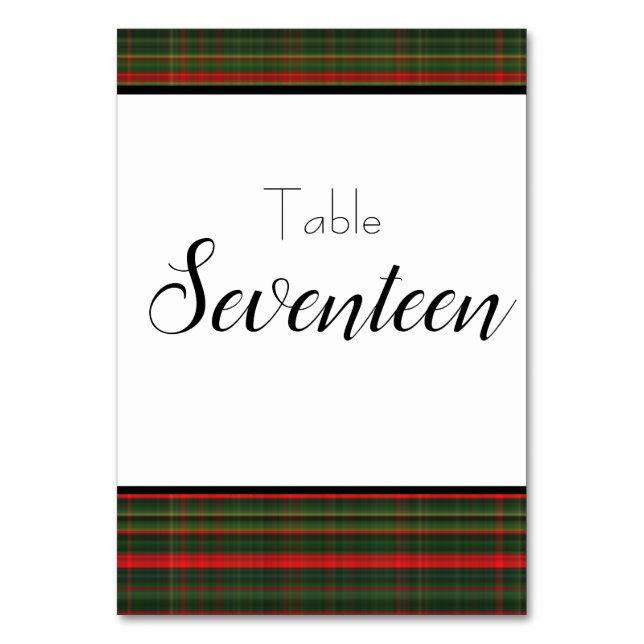 Green and Red Plaid Table Number (Front)