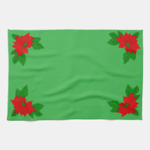 Green and Red Poinsettia Dishtowel