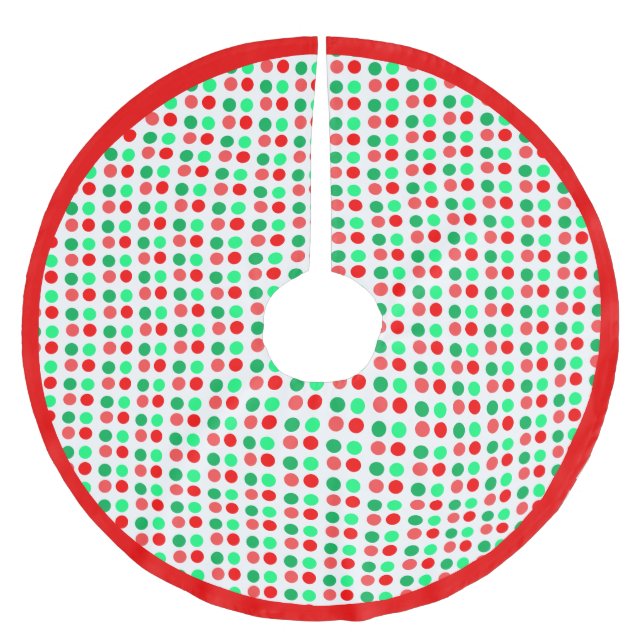 Green and Red Polka Dots on White Background Brushed Polyester Tree Skirt (Front)