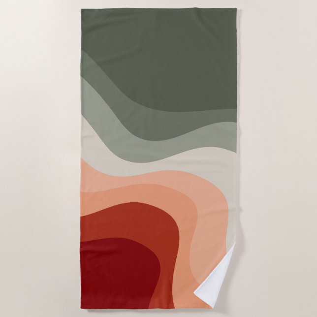 Green and red retro style waves beach towel (Front)