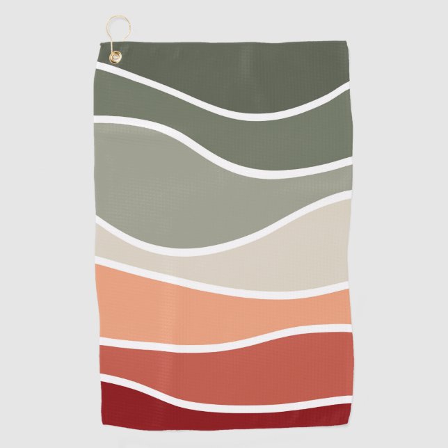 Green and red retro style waves design golf towel (Front)