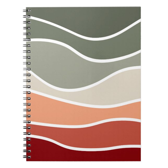 Green and red retro style waves design notebook (Front)