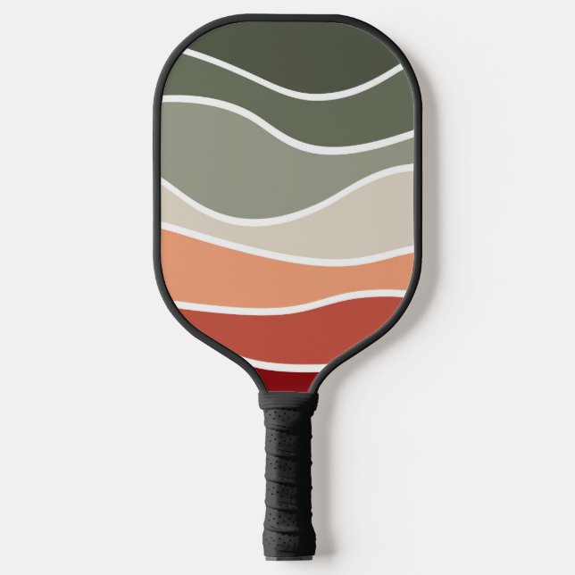 Green and red retro style waves design pickleball paddle (Front)