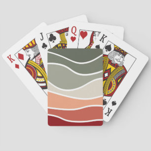 Green and red retro style waves design playing cards