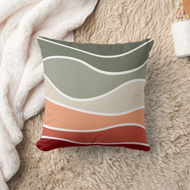 Green and red retro style waves design throw pillow (Blanket)