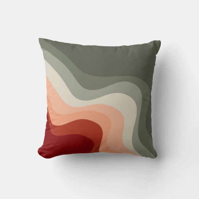 Green and red retro style waves throw pillow (Front)
