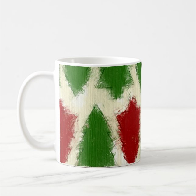Green And Red Rustic Christmas Tree Pattern Coffee Mug (Left)