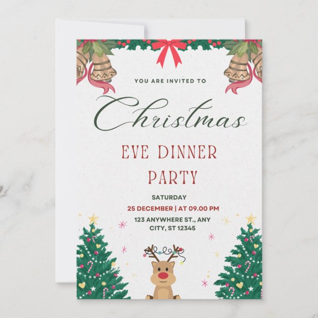 Green And Red Simple Christmas Eve Party Invitation (Front)