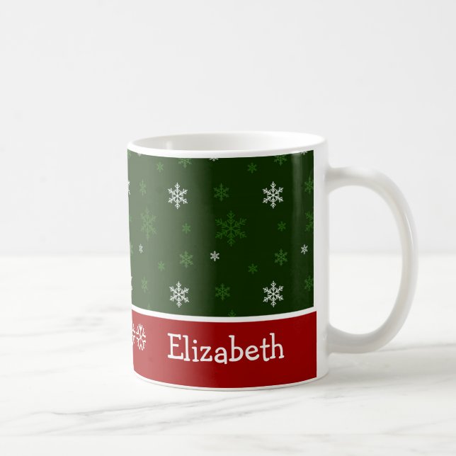 Green and Red Snowflake Personalized Christmas Mug (Right)