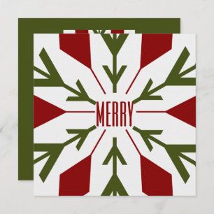 Green and Red Snowflake with MERRY Text  Holiday Card