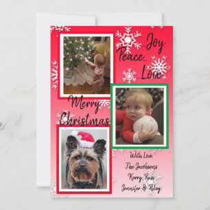 Green and Red Snowflakes Family Photos Christmas Invitation