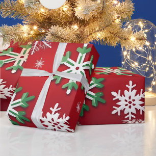 Green and Red Snowflakes Wrapping Paper
