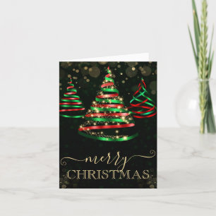 Green and Red Sparkle Christmas Trees Holiday Card