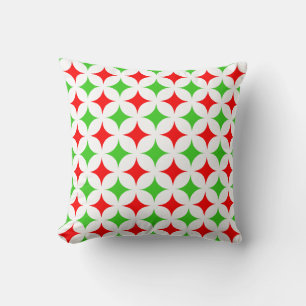 Green and Red Star Pattern on White Throw Pillow
