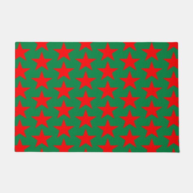 Green And Red Stars Pattern Doormat (Front)