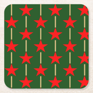 Green And Red Stars Square Paper Coaster