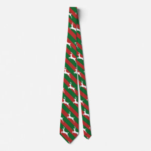 Green and Red Stripe Deer Pattern Christmas Tie