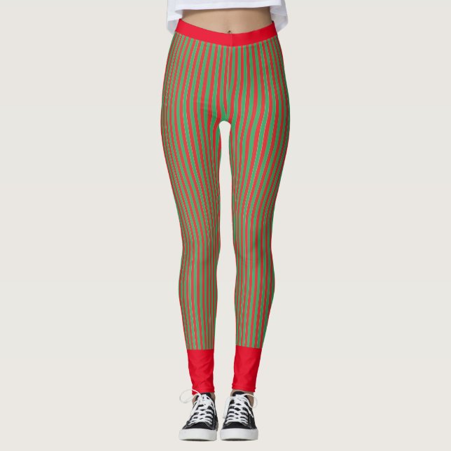 GREEN AND RED STRIPED Leggings (Front)